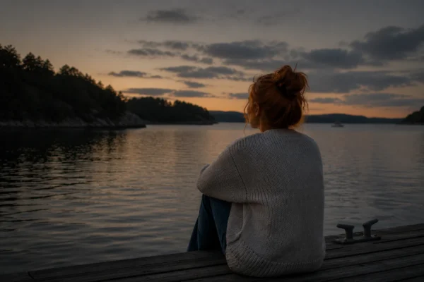 ensam-i-sommar-tjej-pa-brygga-vid-solnedgang
