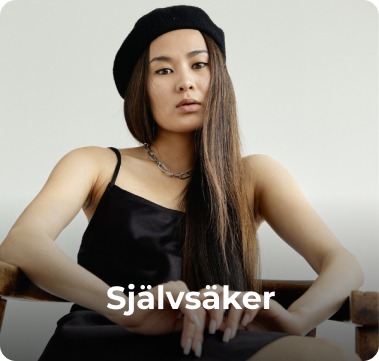 Självsäker kvinna som uttrycker styrka och trygghet – en visuell tolkning av Gofrendlys värde självsäkerhet i vänskap.